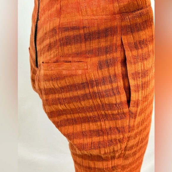 Unknown Designer? Orange Striped Jumpsuit Choker Neck Deep V Flared Legs… - Picture 6 of 11